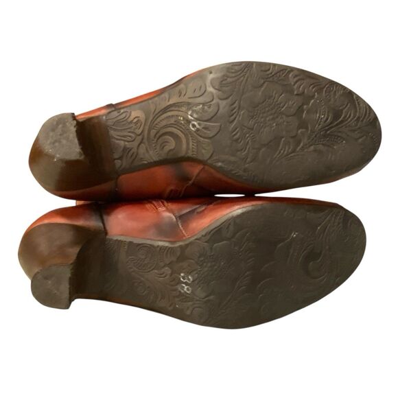 Vintage Pikolinos Cognac Leather Kitten Heel Boots Western Mid Calf Zip 38 7.5-8 - Picture 7 of 8